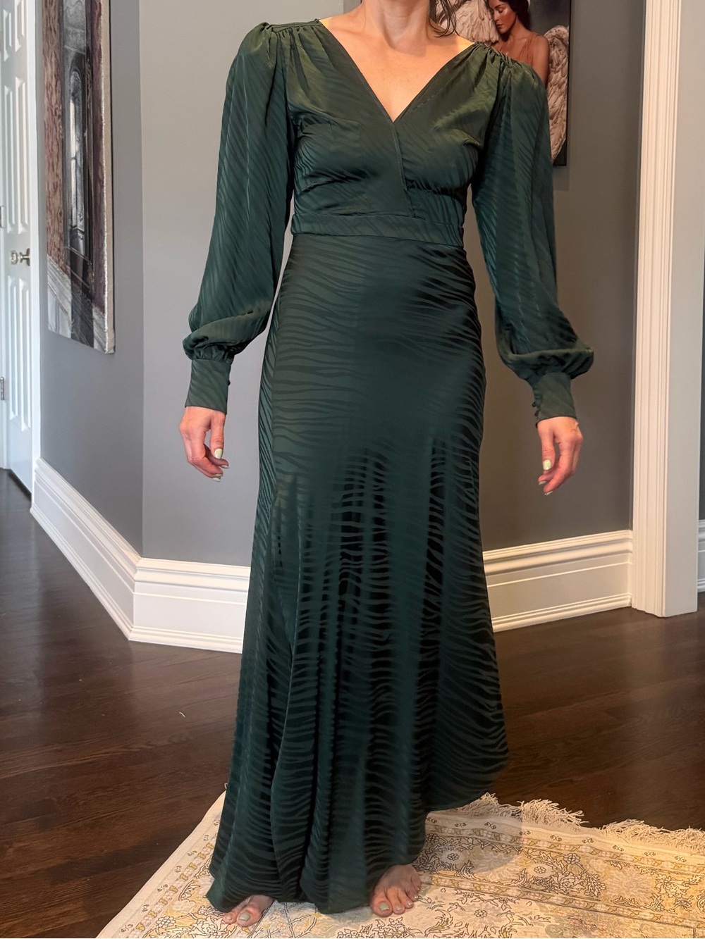 Ronny Kobo Collection Forest Green V-Neck Long Sleeve Maxi Dress